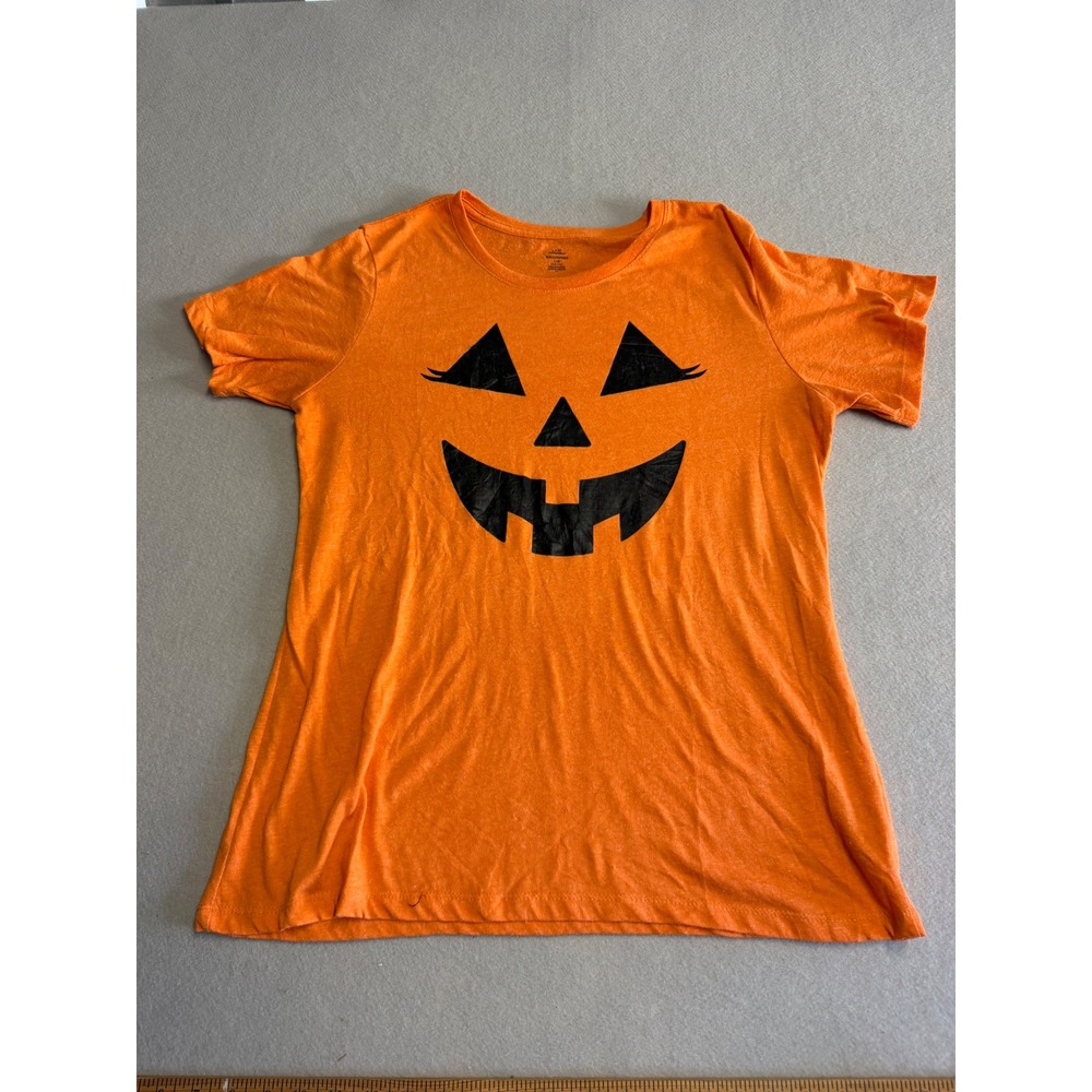 Halloween Womens Large Orange Jack-O-Lantern Graphic T-Shirt Short Sleeve‎